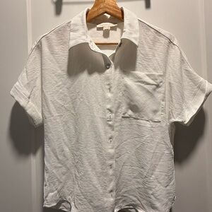 Monteau Classic White Women's Button Down Short Sleeve Shirt Small